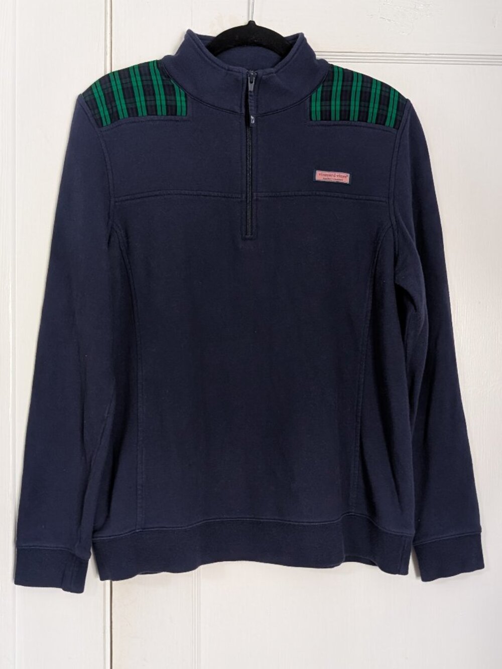 Vineyard Vines Marthas Vineyard Women's Large 1/4 Zip Pullover Navy Green Plaid